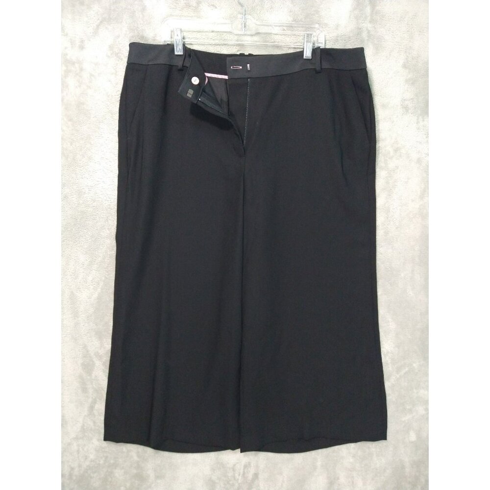 Boden Pants Womens 16 Black Wide Leg High Rise Crop Stretch Flat Front